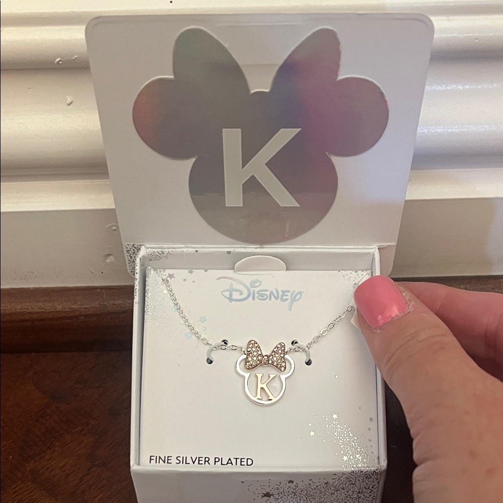 Disney Silver and Gold Minnie Mouse K Initial Necklace